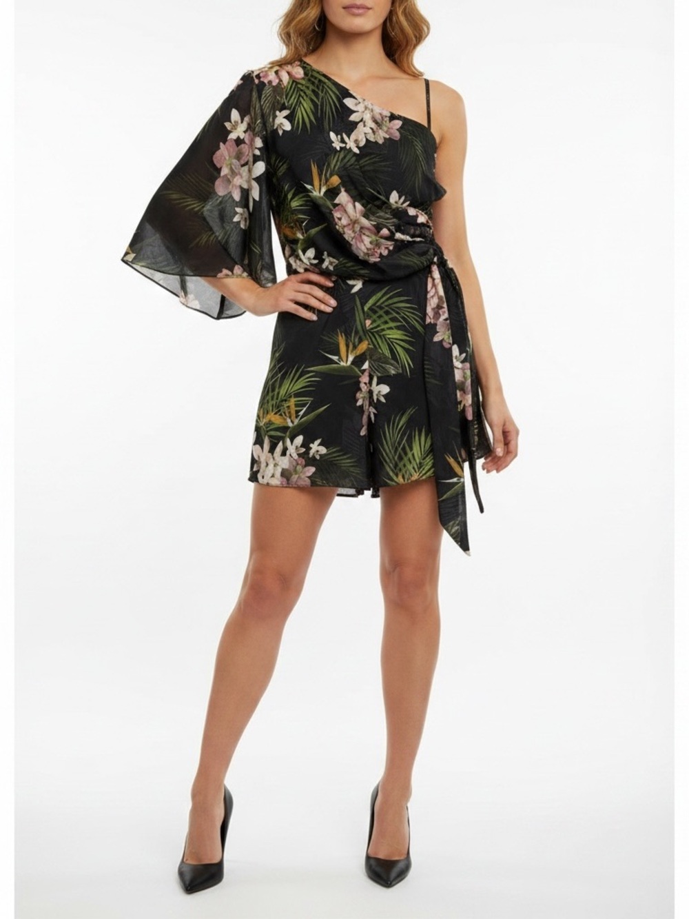 City Chic Sz 14 Bahamas Playsuit  Floral One-Shoulder Shorts Romper | NWT
